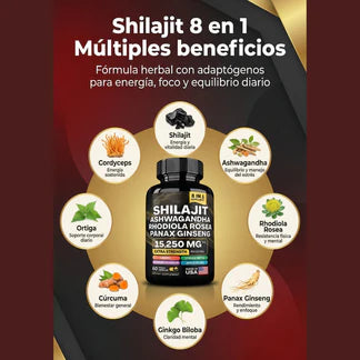 Shilajit 8 en 1™ para Vitalidad Masculina – Energía Sostenida, Foco Mental, Equilibrio del Estrés y Rendimiento Diario – Fórmula Adaptógena Premium